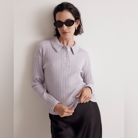 Madewell Variegated Rib Boxy Polo Shirt - Picture 1 of 13